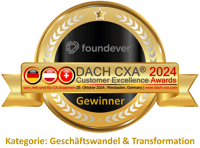 Foundever - Geschätswandel & Transformation - Gewinnersiegel DACH CXA 2024 - deutsch grau